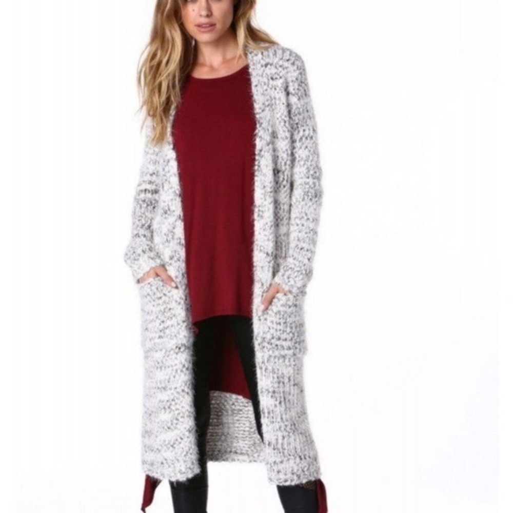 Lush White Gray Long Duster Cardigan Sz S